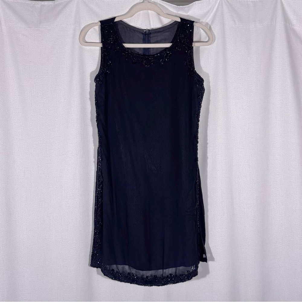 Vintage Black Sheer Beaded Tunic Mini Dress
